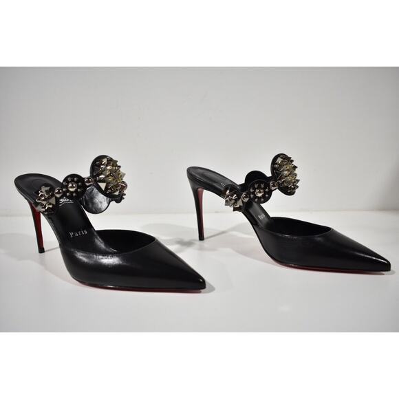 Christian Louboutin Miss Goldora 85 Black Backless Sandal Mule Heel Pump 39 - Picture 4 of 12